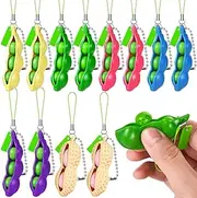 12 Pcs Squeeze Bean Keychain Fidget Toys for Skin Picking, Peanut Pea Pod Fidget for Party Favor Toys