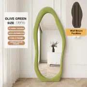 TOOLKISS 1.7m Standing Maiden Mirror – Full Length Aesthetic Floor Mirror for Bedroom, Bathroom & Living Room – Creative Modern Deco Olive Green Wavy Design