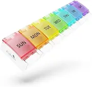 Fullicon Daily Pill Organizer with Large Compartment Weekly Pill Box Case with Unique Push-Button Pop Open Design - Rainbow