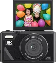 ZINGLE 5K HD & 75MP Digital Camera 18X Digital Zoom WiFi Vlog Camera for Photography Video, Autofocus, 3 Inch Screen, 1150mAh (Black)