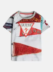 GUESS Flag Print Active T-Shirt in White Size: 3, Cotton