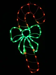 Red & Green LED Candy Cane With Bow Noodle Rope Light Silhouette - 52cm