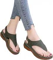 [JSMY] Women's Flat Sandals Flip Flops Ladies Thong Flat Sandals Bohemian Buckle Ankle Strap Sandals Summer Clip Toe Sandals with Arch Support Comfort Beach Shoes,Green,US11/EU42