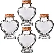 HEMOTON 4 Pack Mini Glass Bottle Heart Shaped Wish Bottle Clear Storage Jars Containers with Cork Stopper Wish Bottles Decorative for Valentines Day