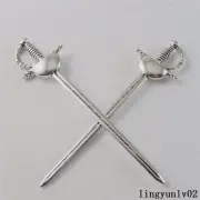 5 Retro Silver Alloy Knight Sword Charms Blade Saber Pendant DIY Jewelry 84*22mm