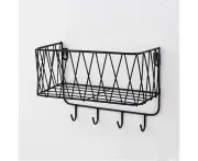 Wall Shelf Floating Shelf with Metal Grid,Wall Shelf with Hooks