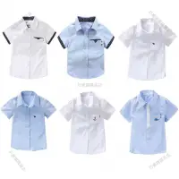 在飛比找蝦皮購物優惠-夏季襯衫 男童白色短袖襯衫 男童藍色短袖襯衫 兒童休閒襯衫 