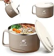 Ramen Bowl Instant 1100 ml Ramen Bowl with Handle and Lid, Pasta Bowl, Instant Ramen Bowl, Heat Insulating, Double Insulated Sealed Pasta Bowl, for Pasta, Lunch, Khaki