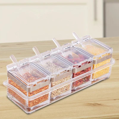 4 Compartment Condiment Cruet Bottle Seasoning Storage Container