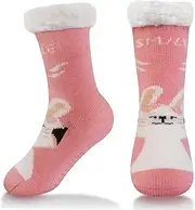 HOTUT Kids Slipper Socks, Toddler Girl Boy Sherpa-lined Fuzzy Socks Anti Skid with Grips, Cosy Soft Fuzzy Warm Socks, Kids FluffySocks Boy Girl Cute Animal Socks, Child Toddler Winter Socks