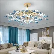Creative Chandeliers Light Crystal Pendant Lamp Branch Home LED Ceramics Flower Fixture for Living Dining Room Decor (D70 cm (1pcs),Blue)