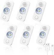 LED Motion Sensor Lights Indoor, Rechargeable Dimmable Stair Lights 3 Modes, Stick on Wireless USB Night Lights for Cabinet, Closet, Hallway, Shelf, Bedroom, Warm White 6 Pack