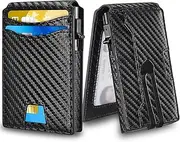 [BaiFlorye] Minimalist Wallet for Men, Slim Compact Wallet with Money Clip & ID Window, RFID Blocking Smart Pop Up Card Wallet, Metal Aluminum Credit Card Holder Bifold Wallet, Black, Minimalist Pop-up