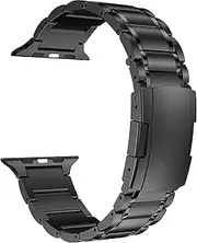 MaKTech Titanium Band,Five-Piece Link Metal Bracelet with Tortoise Buckle,Compatible with Apple Watch 10/9/Ultra 2/SE/8/7[2024] (46mm/45mm/44/49mm,Black)