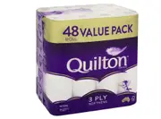 Quilton 3 Ply Toilet Tissue (180 Sheets per Roll, 11x10cm), Pack of 48 Rolls (no Inner Packs)