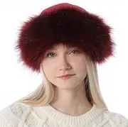 [Dawfold] Women's Faux Fur Hat Fluffy Warm Cap Cossack Russian Style for Winter Ski Snow