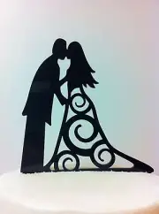 Silhouette Bride & Groom Kissing Acrylic Swirl Wedding Cake Topper