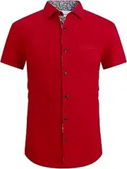 [Esabel.C] Mens Short Sleeve Dress Shirts Regular Fit Solid Casual Button Down Collar Shirt