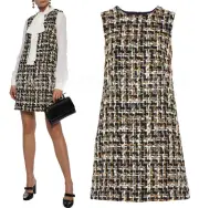 DOLCE & GABBANA DRESS COTTON BOUCLE TWEED MINI $1,725 sz IT 38 US 2