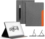 Ayotu Book Folio Case for Remarkable 2 Paper Tablet 10.3" 2020 Released, Premuin Fabric Smart Cover with Pen Pocket, Stable Folding Stand Design (Not for Remarkable 1),Gray & Orange