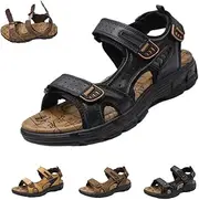 [ANTSOUND] Mens Hiking Sandals With Arch Support Genuine Leather Cowhide Flat Sandals Open Toe Walking Sandals Outdoor Casual Thick Cushion Beach Water Fisherman Sandal