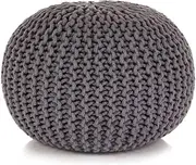 vidaXL Hand-Knitted Cotton Pouffe in Grey - Trendy, Comfortable, Versatile and Decorative Floor Seating or Footstool for Home Decor