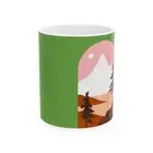 Nature-Inspired Ceramic Mug - Vibrant Green Mountain Design (11oz, 15oz)