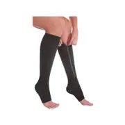 Zipper Compression Socks Calf Knee High Open Toe Compression Stocking BLACK, Small-Medium or L-XL