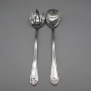 Reed & Barton Stainless Flatware RIBBON CREST 2pc Salad Serving Set - NEW