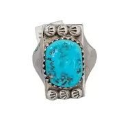 Navajo Cody Hunter Handcrafted Large Rectangle Turquoise Sterling Silver Ring