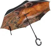 Double Layer Inverted Umbrella Cars Reverse Umbrella Fox Painting Windproof UV Proof Travel Outdoor Umbrella