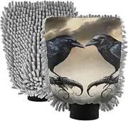 XYMZR Crow Tree Leaf Gothic Absorbent Microfiber Car Wash Mitt, Funny Cute Anime Scratch Free for Cars Cleaning, Home Cleaning Mitts, 2 Pack, 10.24” L x 7.09” W