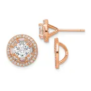 Sterling Silver Rose-Tone Polished 6mm Cz Stud W/ Jackets Earrings