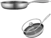 [BBRILLI] Stainless Steel Frying Pan Nonstick Honeycomb Fry Pan With Lid Induction Ceramic Electric Gas Cooktops,26cm with lid