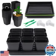 Seed Starter Tray Kit 3.5" Square Nursery Pots Trays 50 Pcs 9 Cell Seed Start