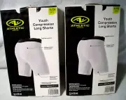 2 Pair Athletic Works Youth (6/7) Compression White Long Shorts""New in Box"