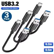 3Pack - USB 3.2 Type C Cable 10Gbps Data 60W Fast Charging Short Cable 50cm/20cm