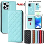 For iPhone 16 15 14 Pro Max Mini MagSafe Magnetic Leather Wallet Case Flip Cover