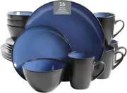 Gibson Home 16 pcs Reactive Stoneware Soho Round Dinnerware Set, Blue