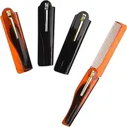 Kare & Kind Folding Pocket Comb for Men - 4 Pc Fine Tooth Comb (2 Brown and 2 Black Set) - For Styling Hair, Mustache, Beard - Men's Grooming - Ideal Gift