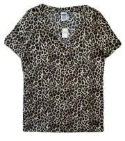 VICTORIAS SECRET PINK Womens Leopard Print Tee Top Essential V-Neck NWT XS