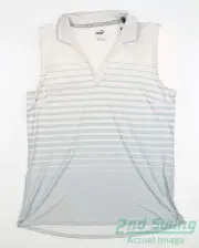 New Womens Puma Sleeveless Golf Polo Small S Multi Lucite White MSRP $65