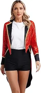 [Rswnyirn] Womens Sequin Tailcoat Jacket Theatre Dance Cabaret Ringmaster Fancy Dress Costume