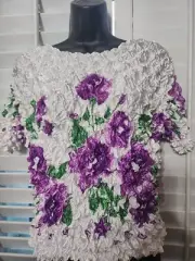 Pineapple Apparel Womens Purple Flowers VERY STRETCHY TOP SHIRT~Women's One Size
