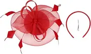 [Didiseaon] Gauze Fascinator Headband for Women Elegant Flower Tea Party Hat for Weddings Banquets and Special Events Mesh Design for Cosplay Red