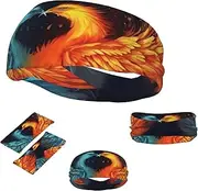 FJWSLCH Fire and Water Phoenix Headbands for Women Men Non Slip Workout Sweatbands Adjustable Sports Hair Bands Elastic Head Bands Moisture Wicking Hairband for Running, Cycling, Yoga, Spa