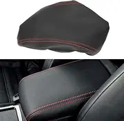 Auprite Center Console Cover for Mazda CX5 2018-2023 2024 2025, Auto Center Console Cover Pad Leather Car Armrest Seat Box Cover Protector for Mazda CX5 Accessories (Black with Red Stitches)