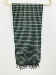 NEW Woolmark Lambswool Scarf Wrap Fringe 55x11" Blue Yellow Plaid