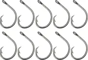 10Pcs Fishing Hooks 10/ Circle Hooks Saltwater Fishing Hooks Big Game Hook for Tuna Halibut Bass Cod Black Nickle Coating