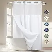 No Hooks Required Waffle Weave Shower Curtain with Snap in Liner - 71W x 74H,Hotel Grade,Spa Like Bath Curtain,White